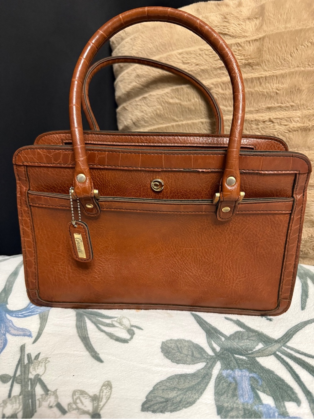 Vintage Cornell Brown Faux Leather Satchel Bag